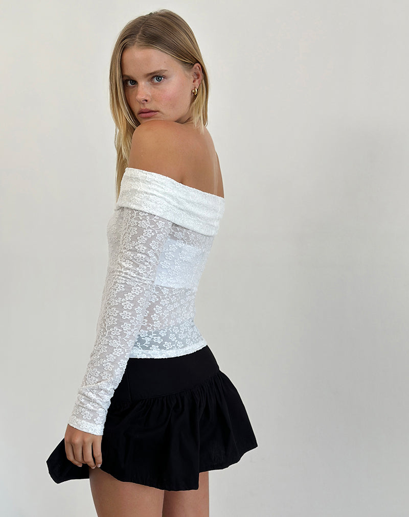 Nesta Bardot Top in Burnout Mesh Ivory