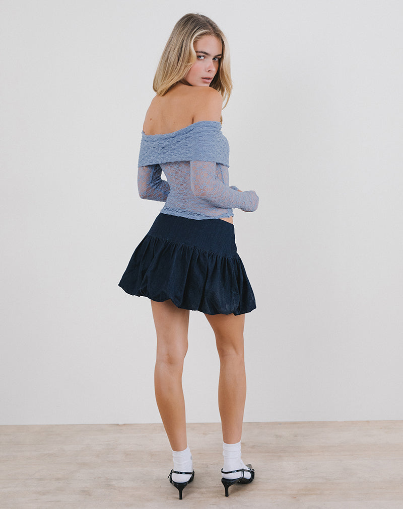 Nesta Bardot Top in Unlined Lace Blue