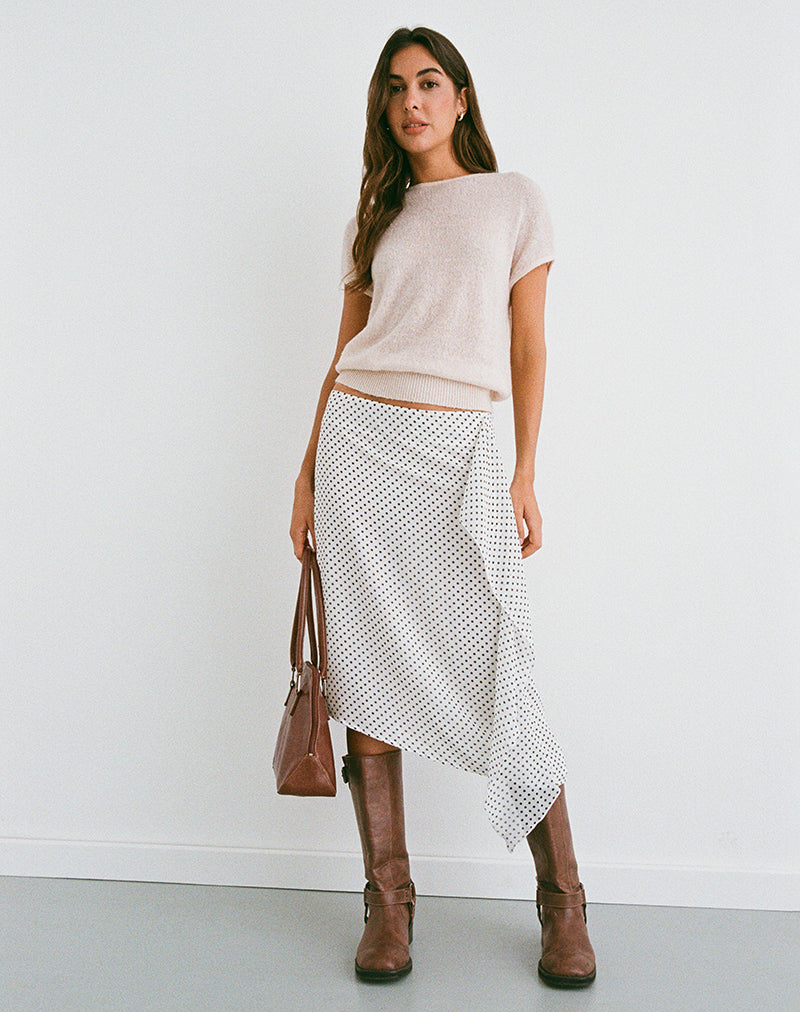 Neza Midi Skirt in White Basic Polka Black