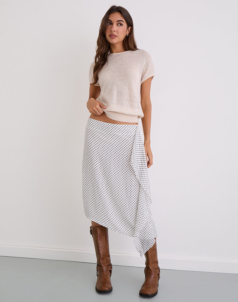 Neza Midi Skirt in White Basic Polka Black