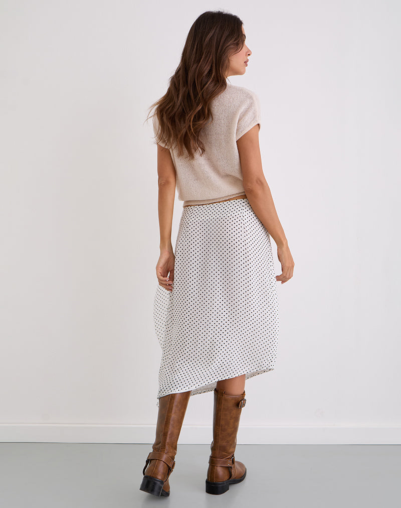 Neza Midi Skirt in White Basic Polka Black