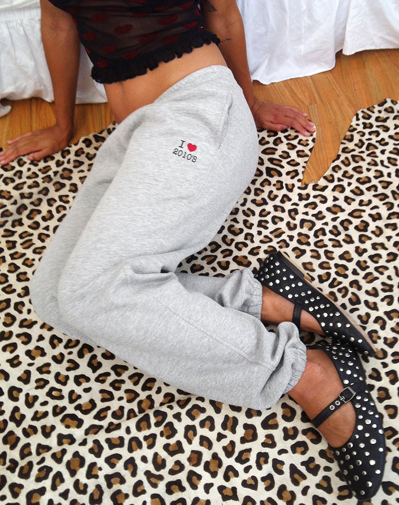 Emiko Oversized Joggers in Grey Marl with I Love 2010's Print
