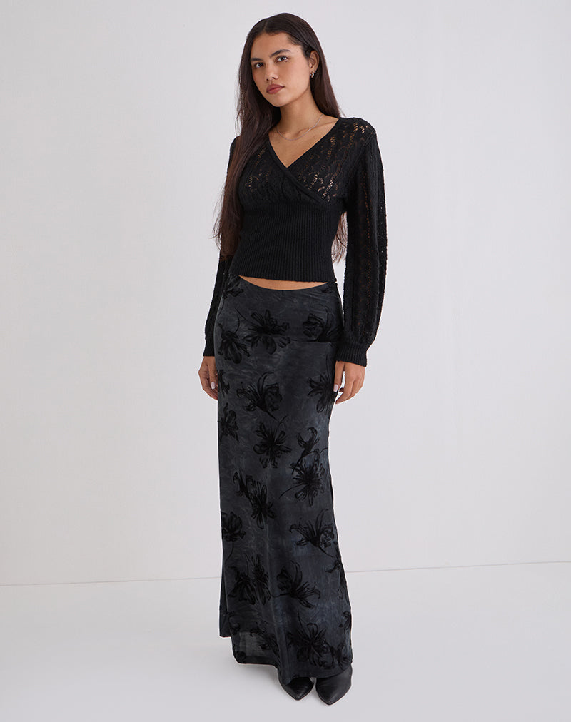 Alfreda Maxi Skirt in Burnout Velvet Grey