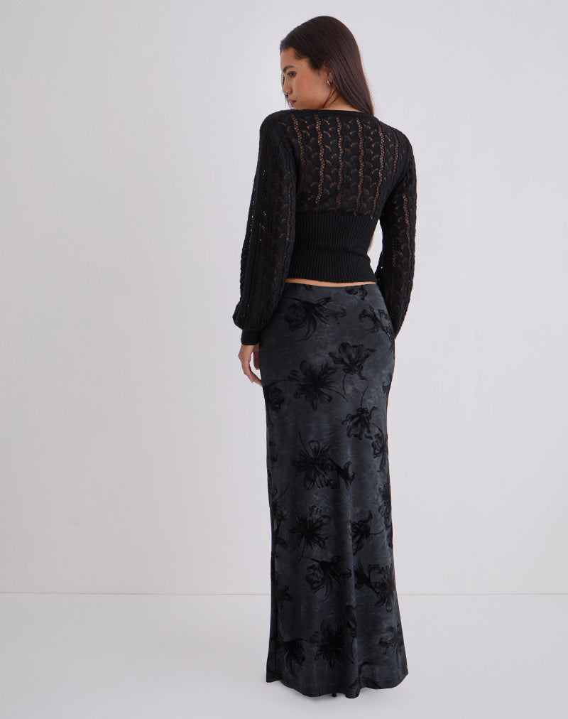 Alfreda Maxi Skirt in Burnout Velvet Grey