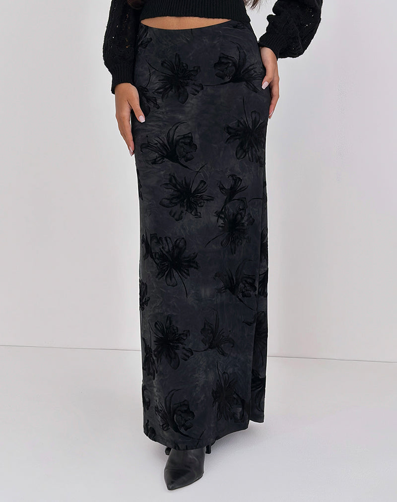 Alfreda Maxi Skirt in Burnout Velvet Grey