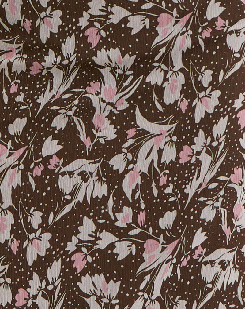 Nimas Midi Skirt in Brown and Pink Polka Flower Chiffon