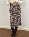 Nimas Midi Skirt in Brown and Pink Polka Flower Chiffon