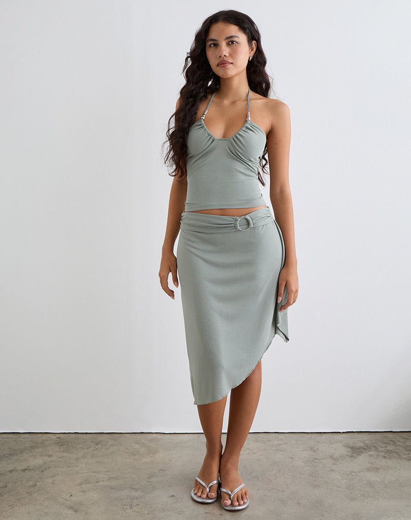 Nina Beaded Halter Top in London Fog
