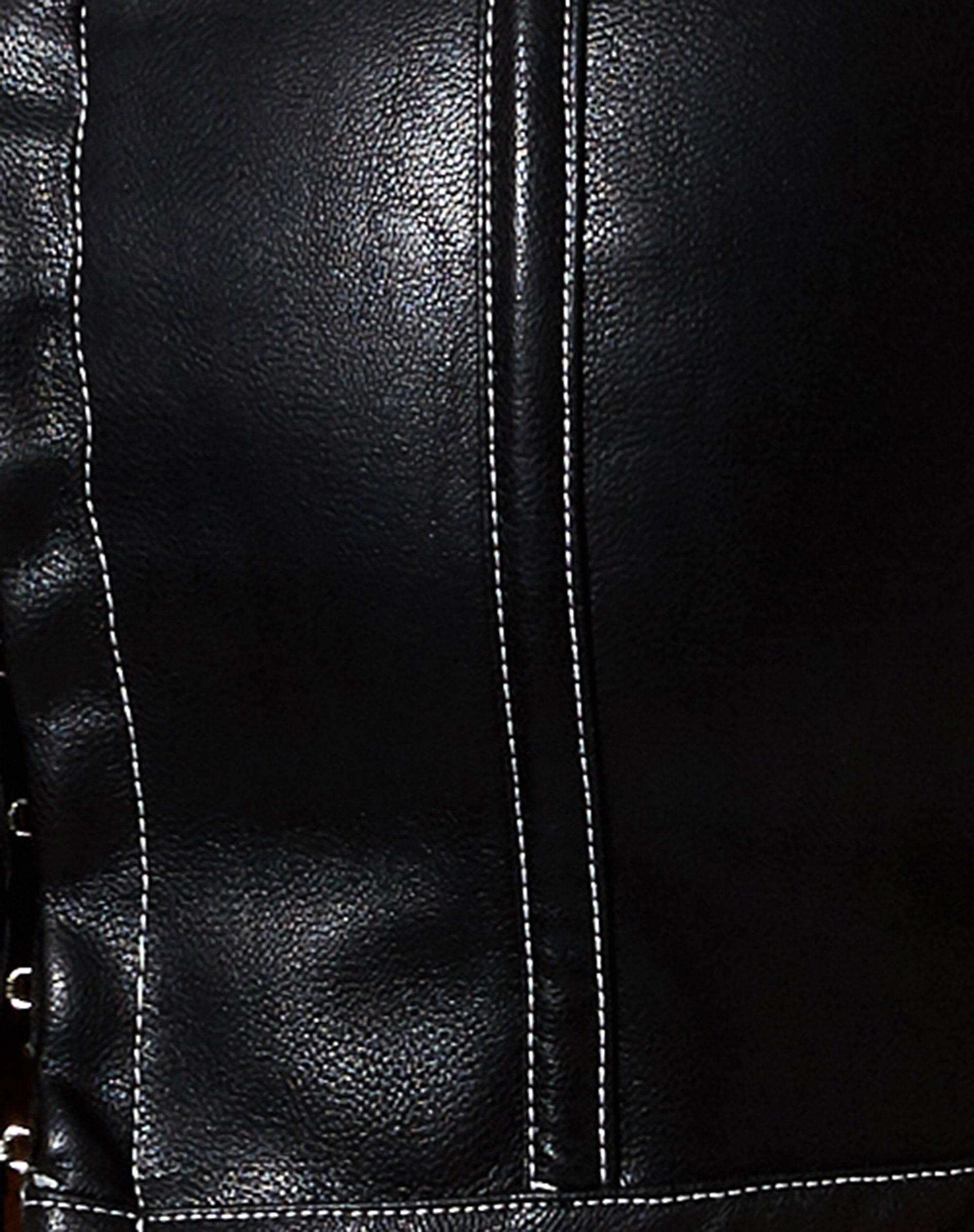 Nindy Crop Top in PU Black with White Stitch