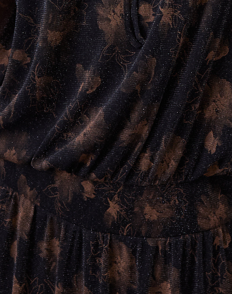 Nisha Long Sleeve Mini Dress in Black with Bronze Shimmer