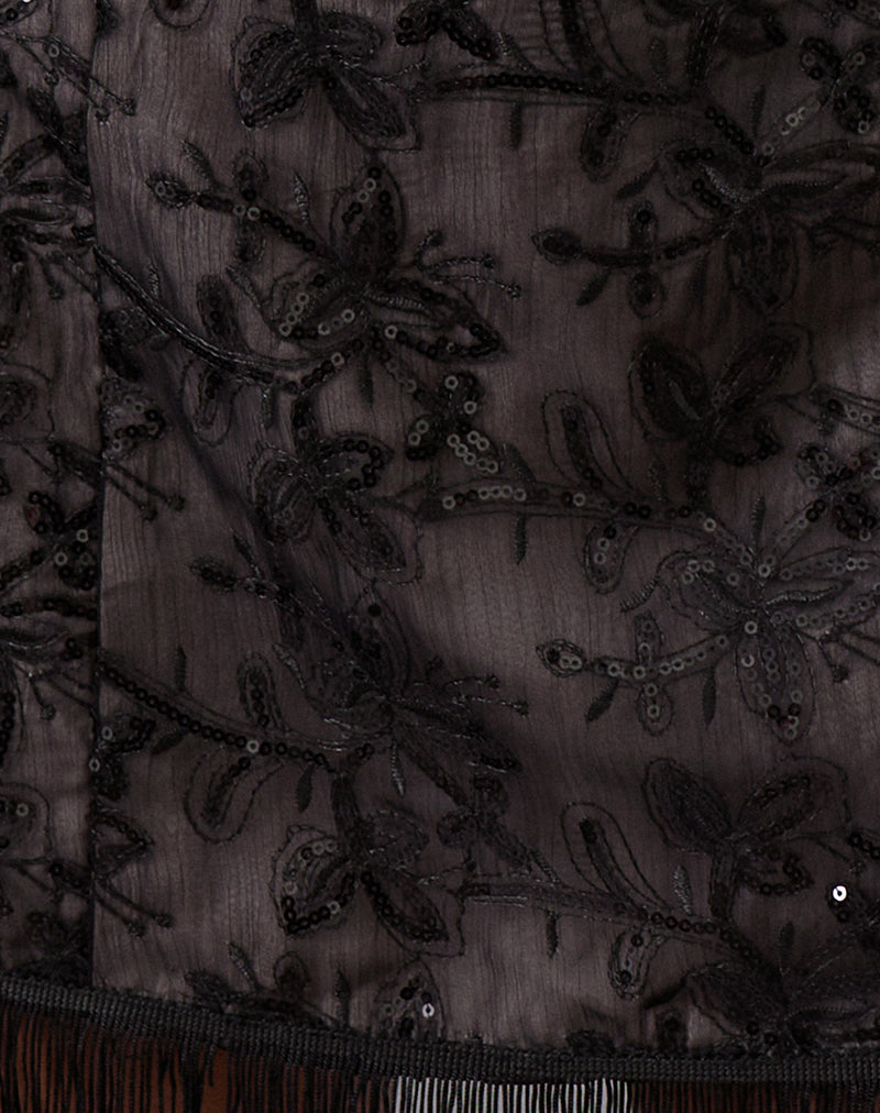 Nivia Mini Skirt in Tassle Floral Chiffon Sequin Black