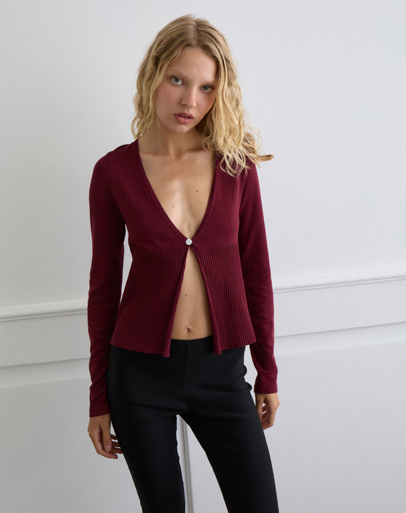 Niyah Long Sleeve Cardigan in Burgundy