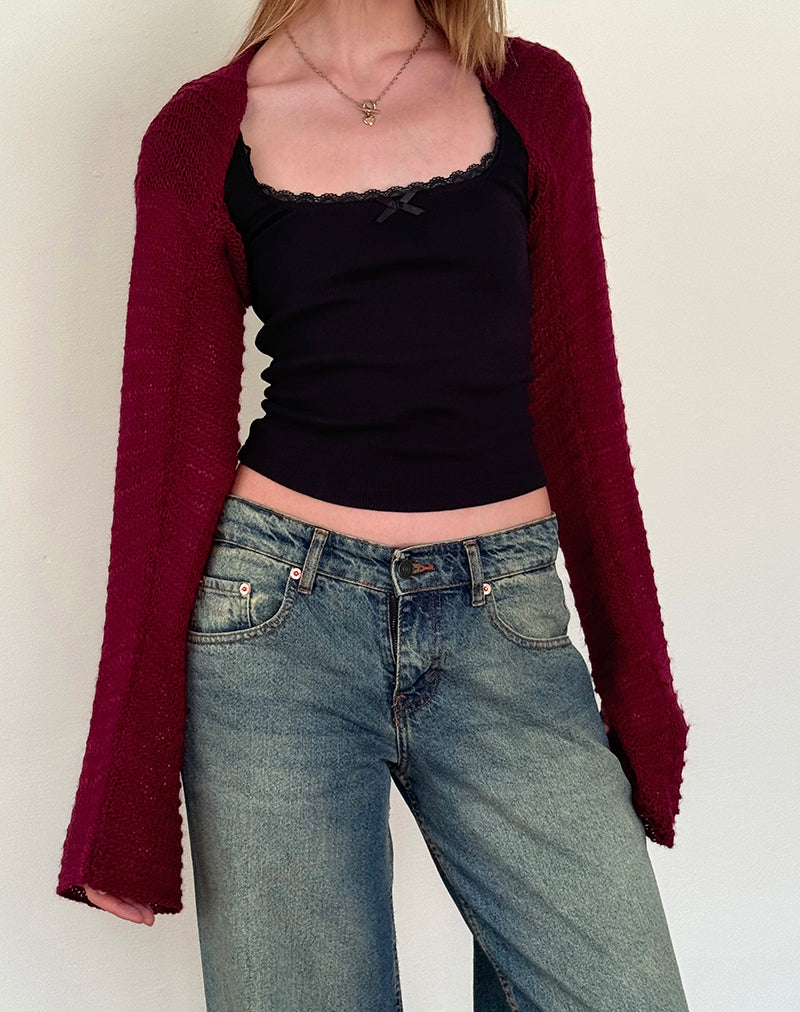 Nobila Knitted Shrug Top in Burgundy