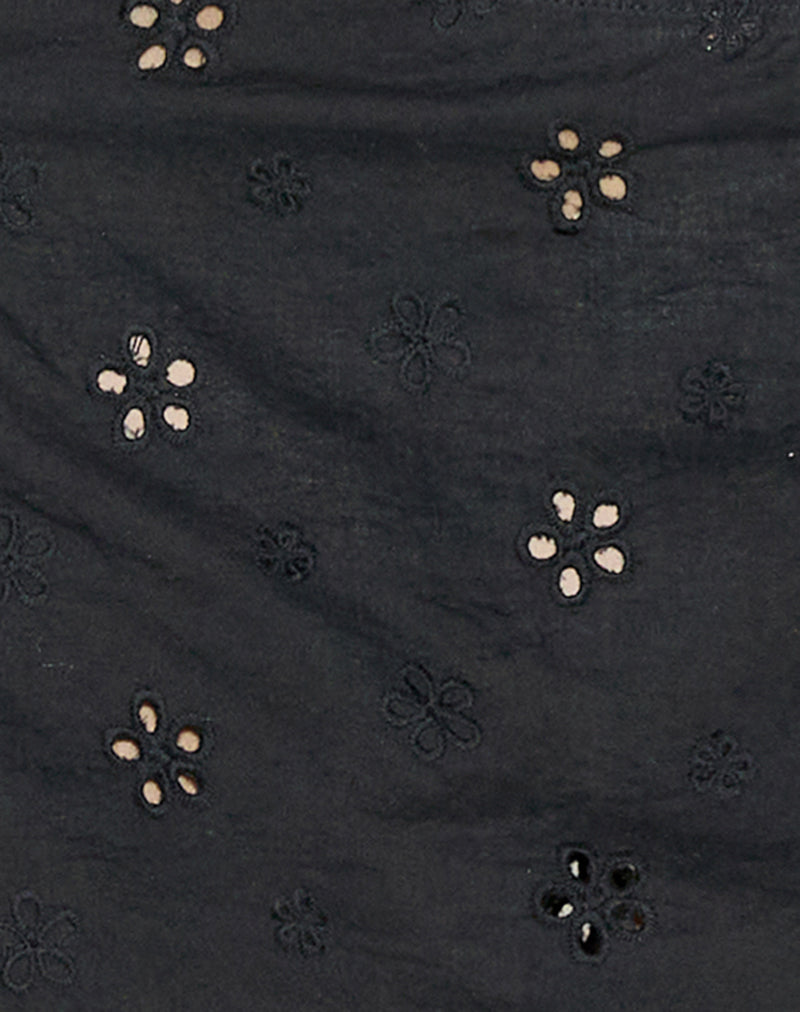 Olsa Mini Skirt in Flower Broderie Black