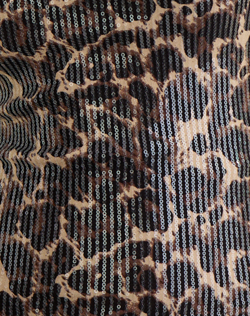 Noera Backless Top in Leopard Sequin Brown