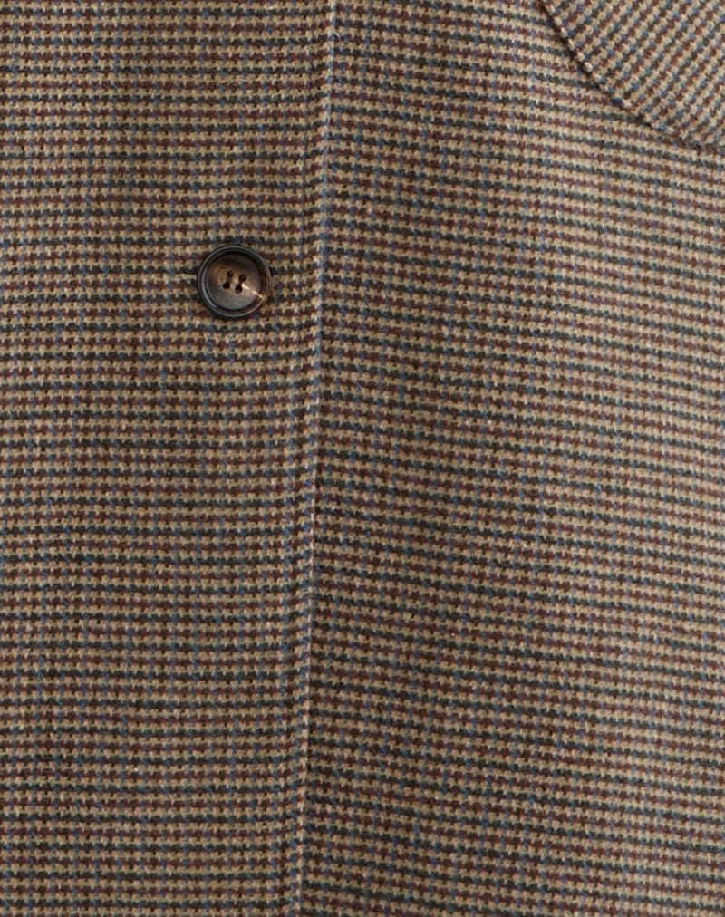 Norciel Longline Coat in Check Brown with Fur Collar