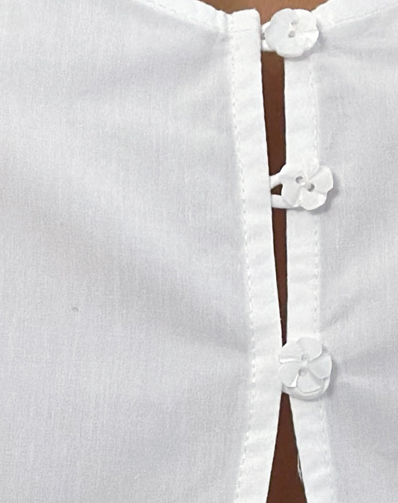 Norya Puff Sleeve Top in Poplin White