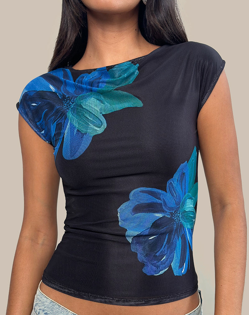Nova Top in Watercolour Flower Blue