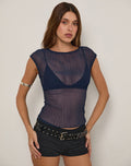 Nova Top in Sheer Crinkle Chiffon Navy