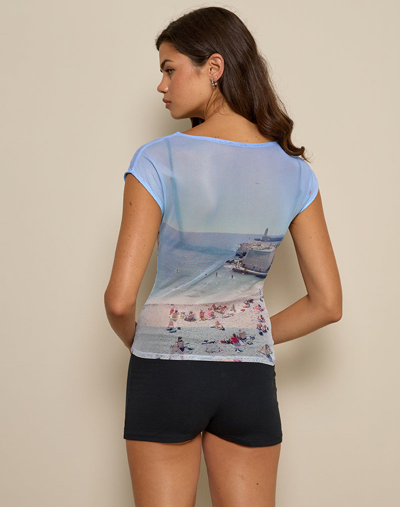 Nova Top in Printed Mesh Cote D'Azur Blue Graphic