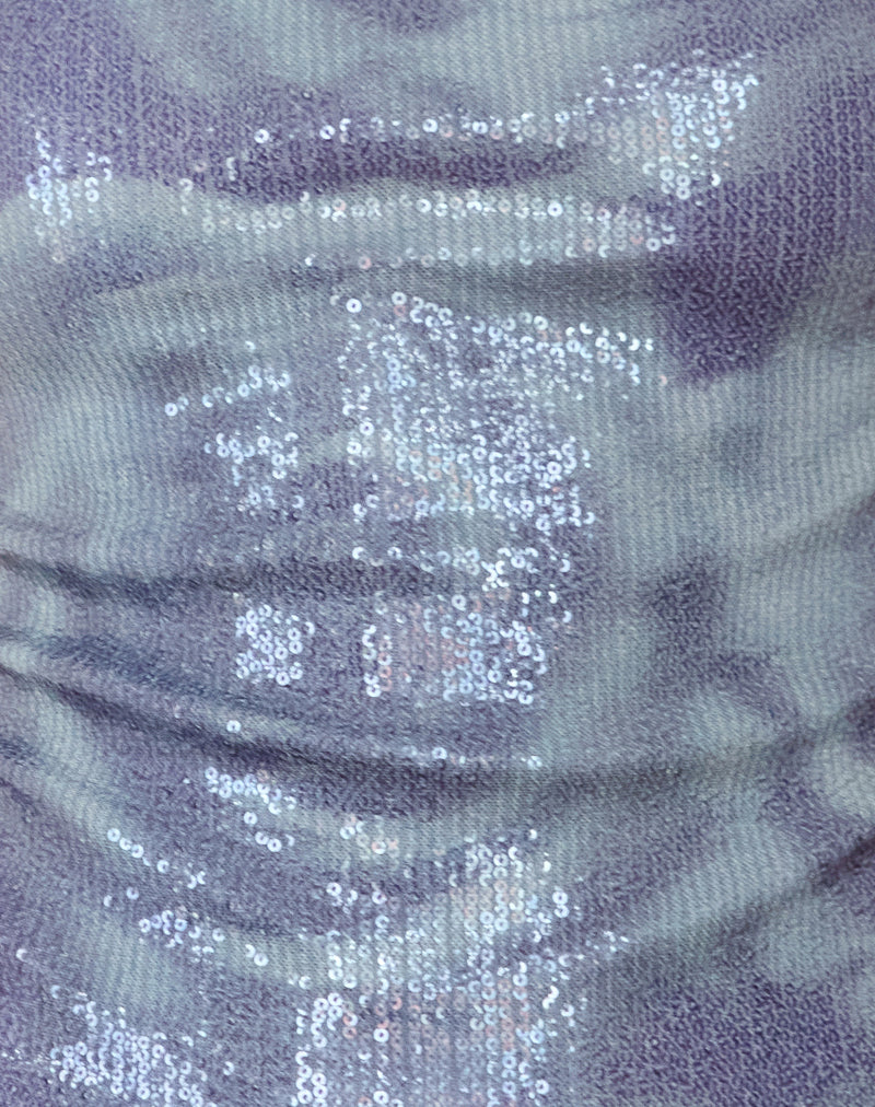 Novaria Top in Sequin Abstract Rose Grey