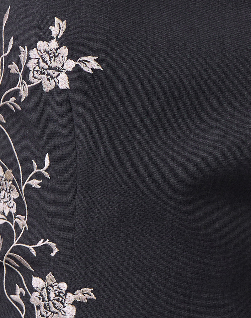 Novin Top in Vine Flower Embroidered Dark Charcoal