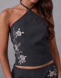 Novin Top in Vine Flower Embroidered Dark Charcoal