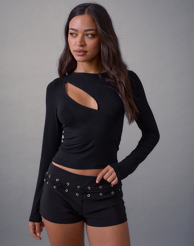 Linaya Lace Up Hot Pant in Tailoring Black