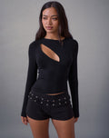 Nyla Long Sleeve Slash Cut Out Top in Black