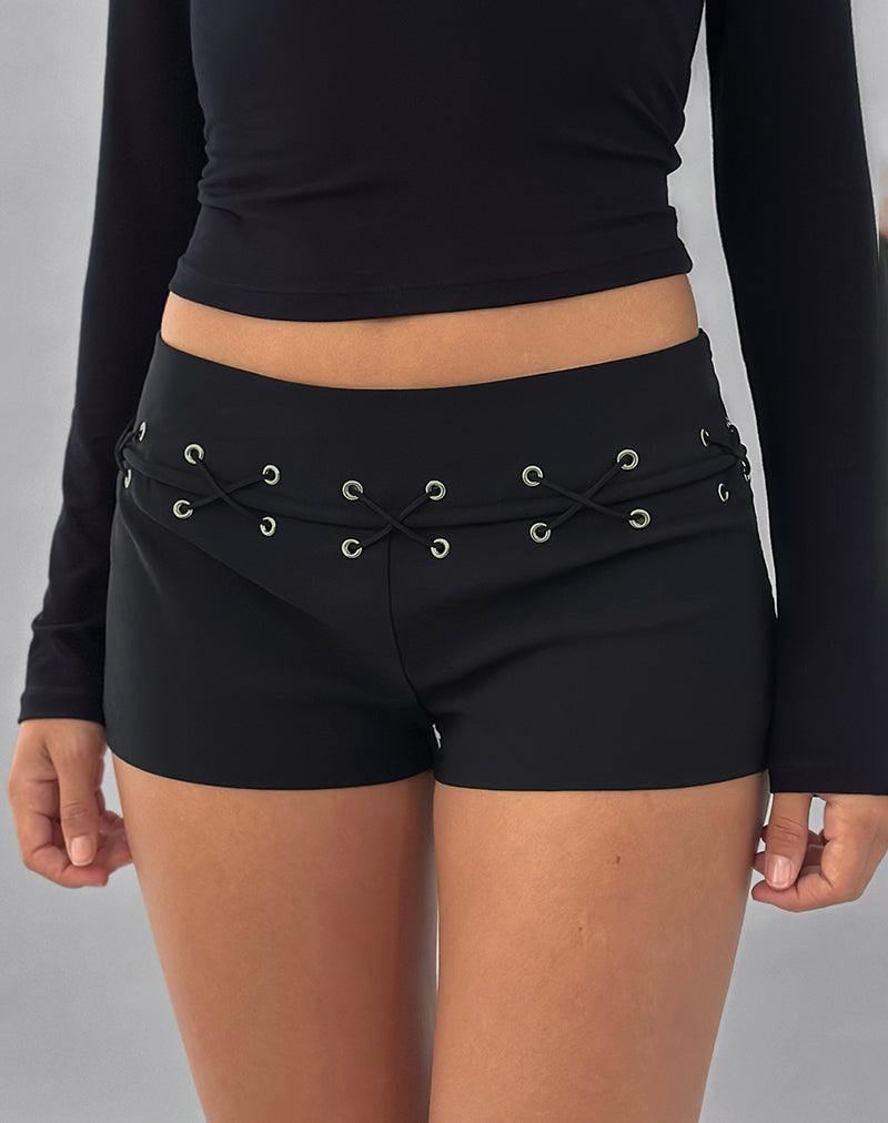 Linaya Lace Up Hot Pant in Tailoring Black