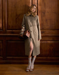Norciel Longline Coat in Check Brown with Fur Collar