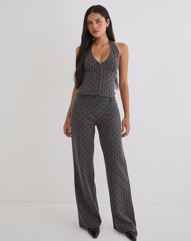 Tatina Trouser in Charcoal with Polka Pinstripe