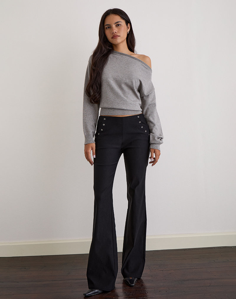 Olira Flare Trouser with Eyelets in Tailored Black