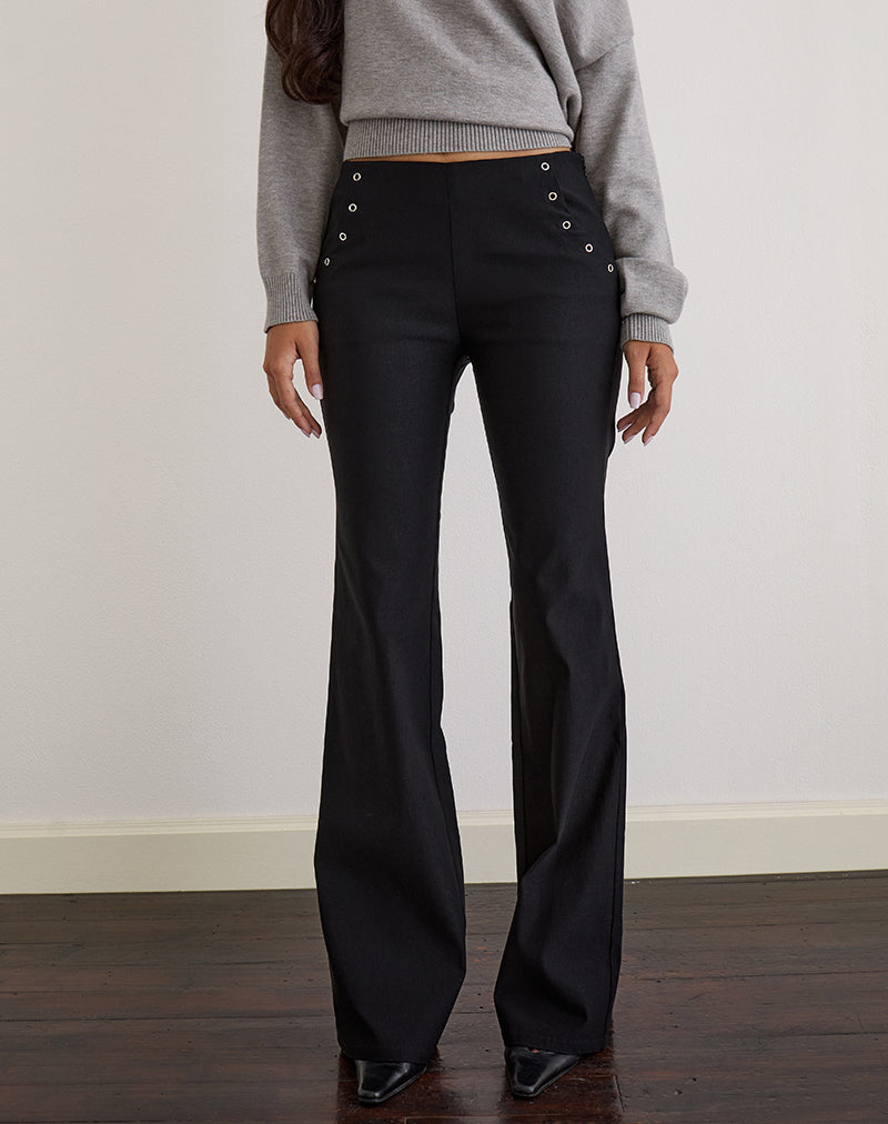 Olira Flare Trouser with Eyelets in Tailored Black