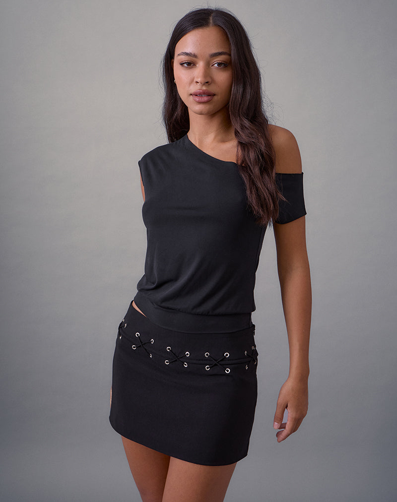 Olma Lace Up Mini Skirt in Tailoring Black