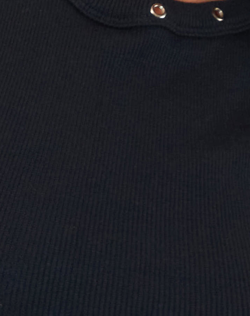 Omari Eyelet Tank Top in Rib Black