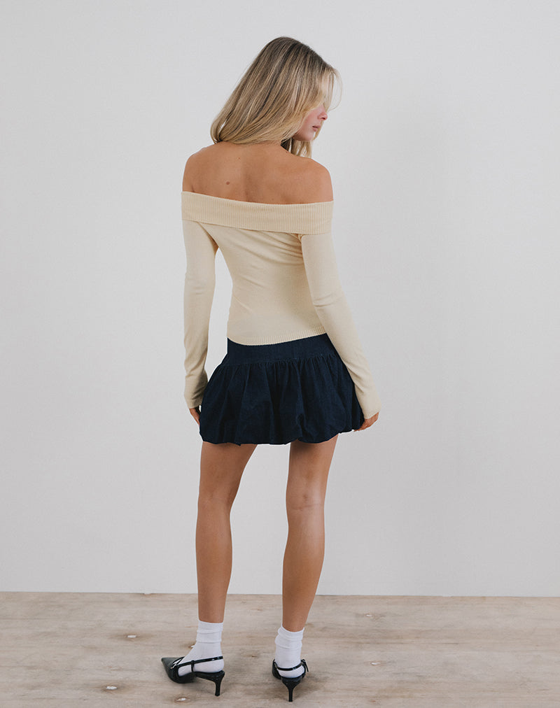 Orianne Long Sleeve Bardot Top in Knit Buttercream