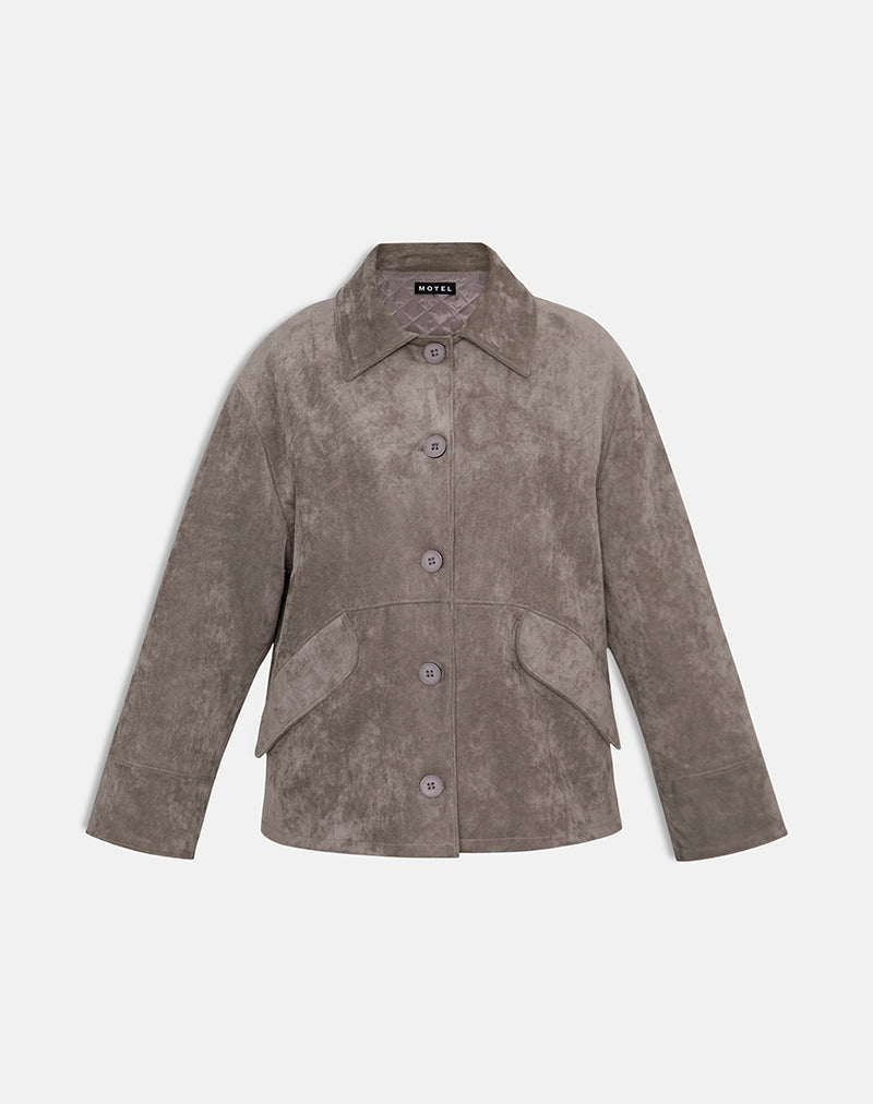 Orson Jacket in Faux Suede Olive Grey