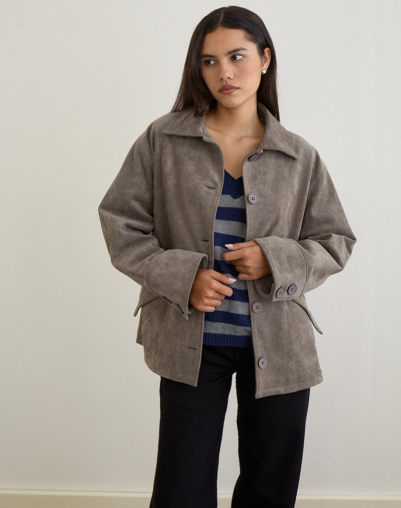 Orson Jacket in Faux Suede Olive Grey