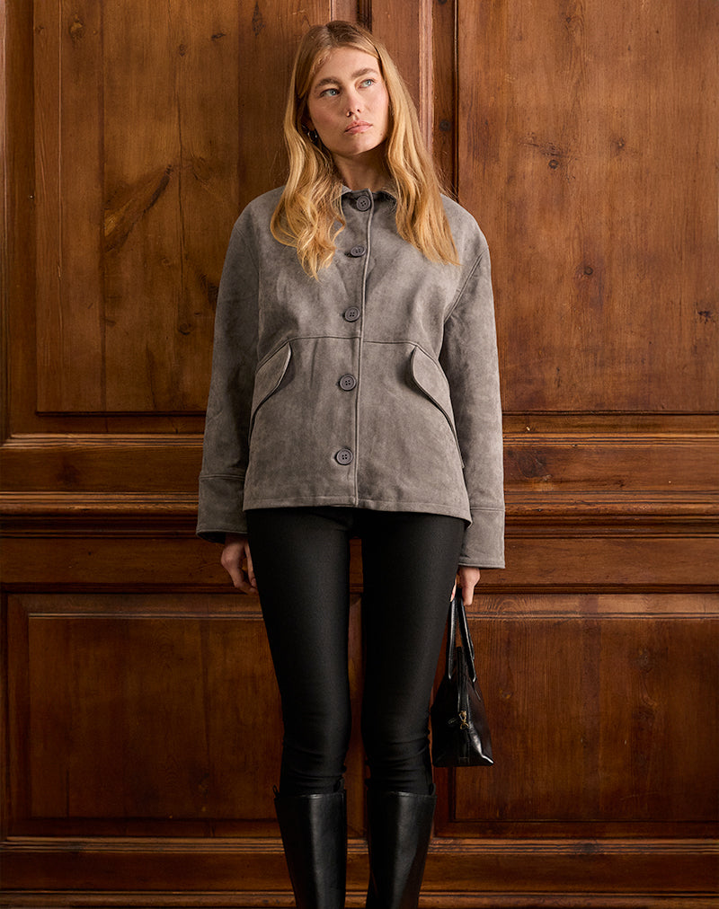 Orson Jacket in Faux Suede Olive Grey