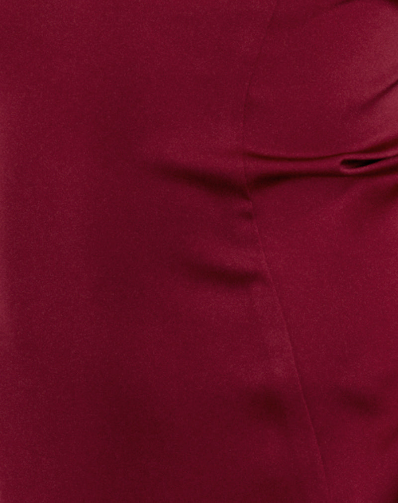 Oshi Open Back Mini Dress in Satin Red