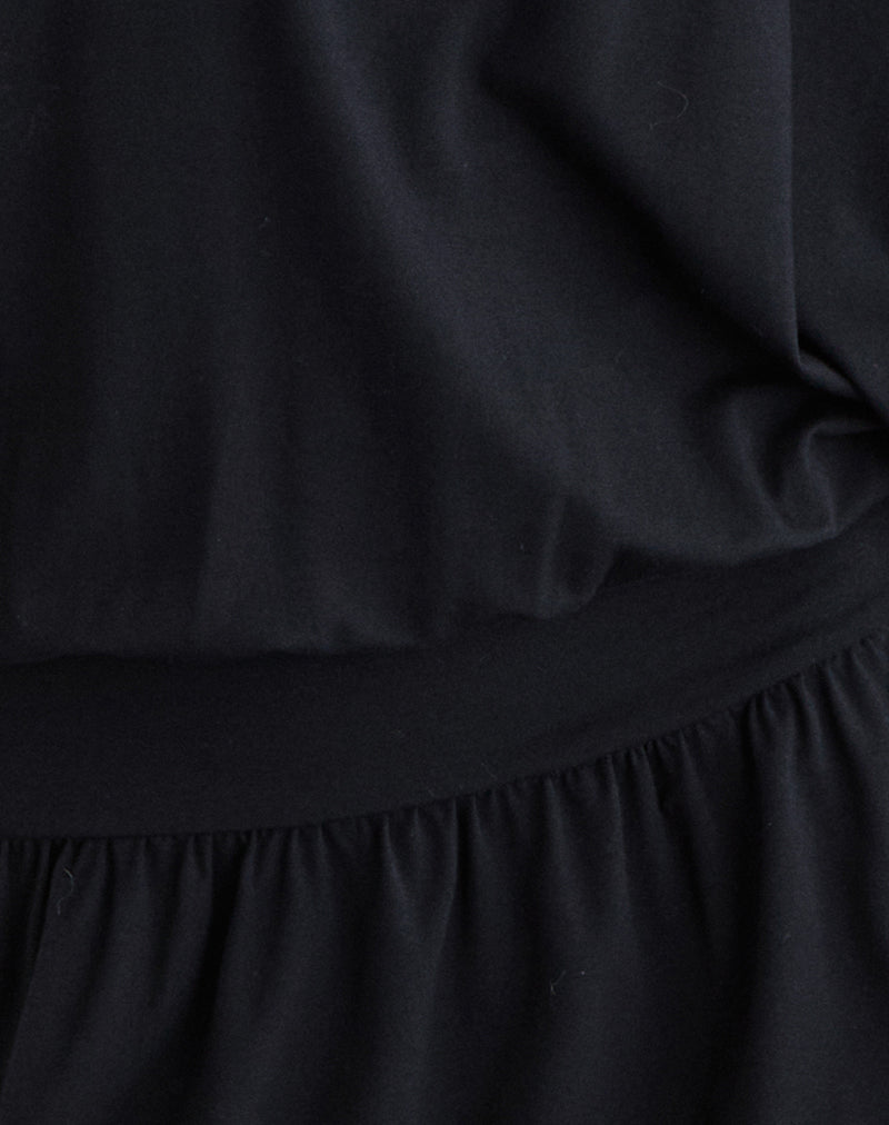 Osiri Batwing Plunge Mini Dress in Jersey Black