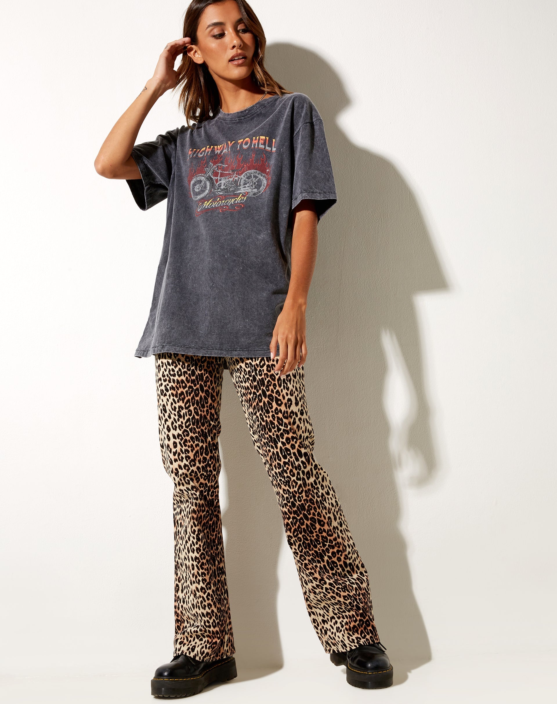 Oversize Basic Tee in Black Wash Motorcycles