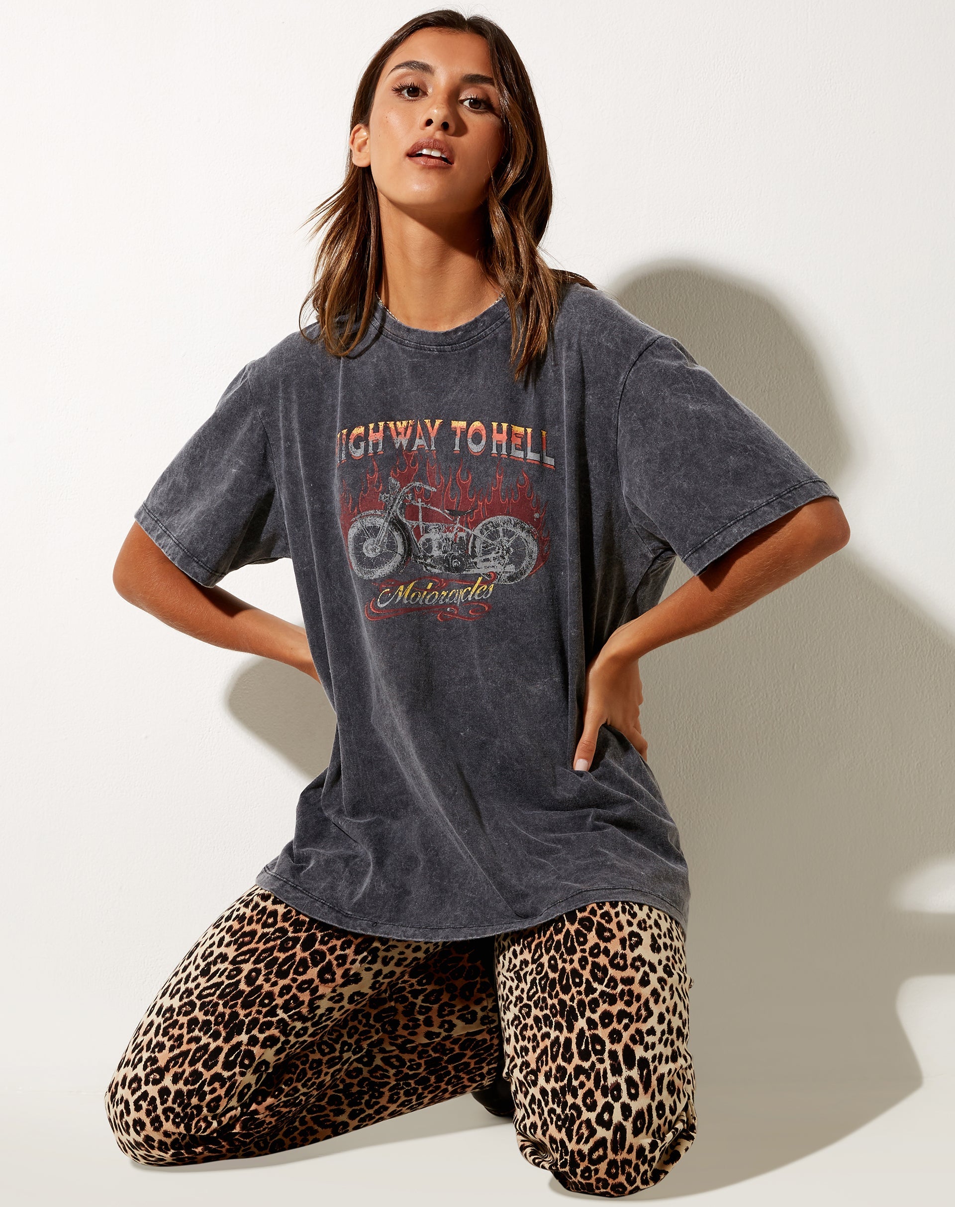 Oversize Basic Tee in Black Wash Motorcycles