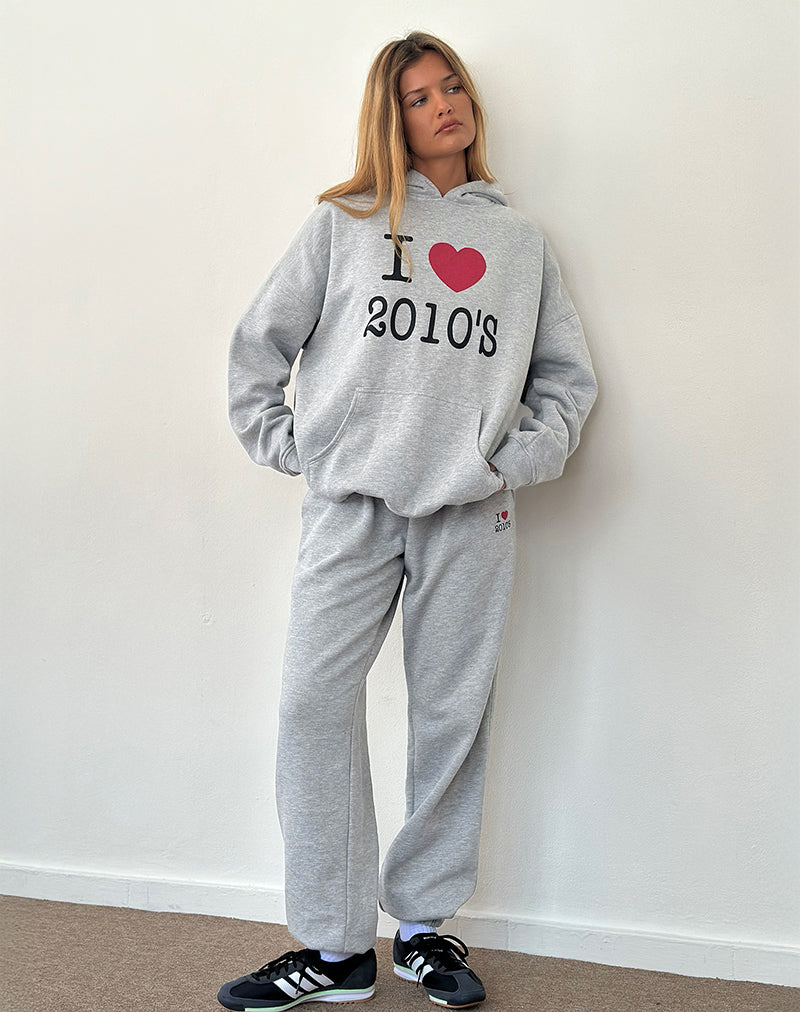 Emiko Oversized Joggers in Grey Marl with I Love 2010's Print