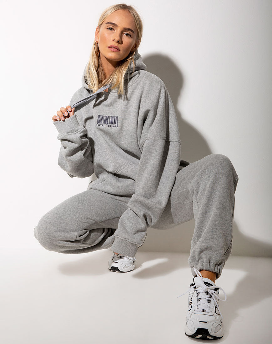Basta Jogger in Grey Marl with 'Motel' Barcode Embro
