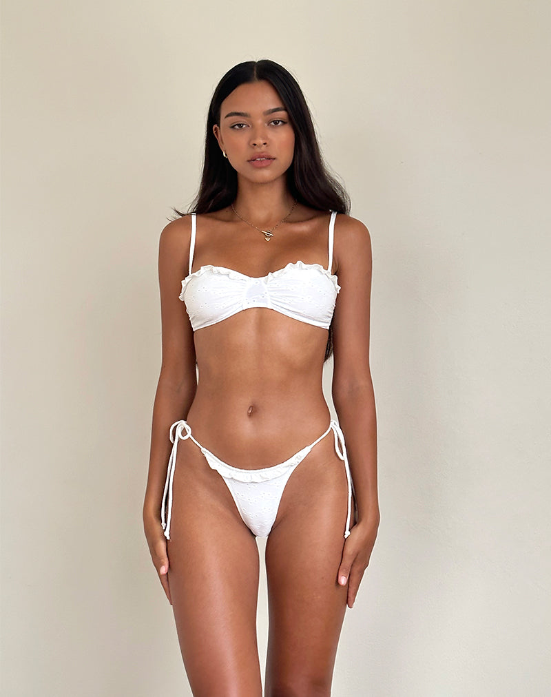 Pafriza Bikini Top with Frill in Broderie White