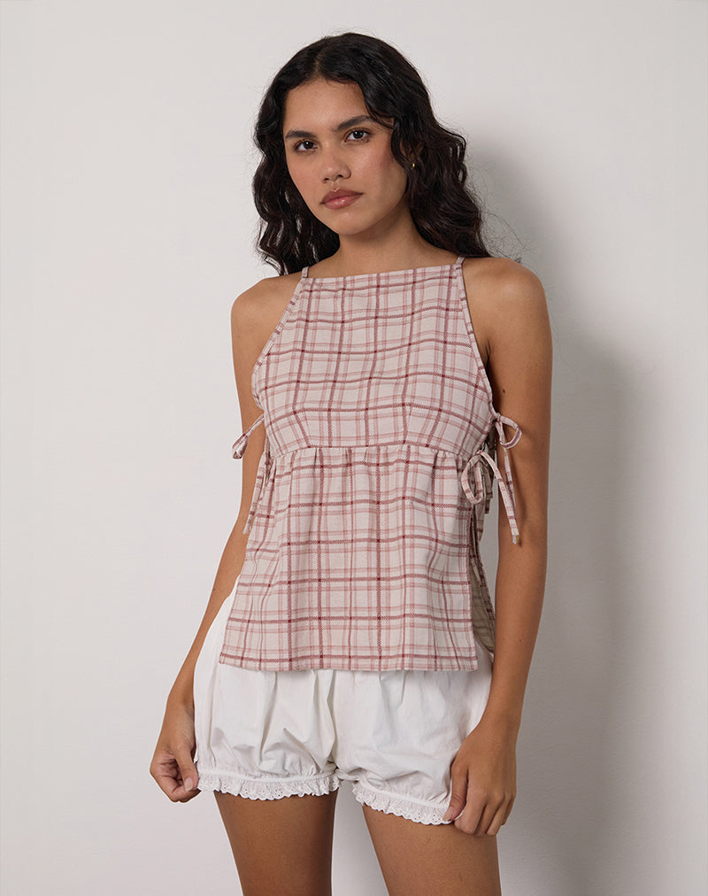 Palsi Tie Side Top in Basic Tartan Pink