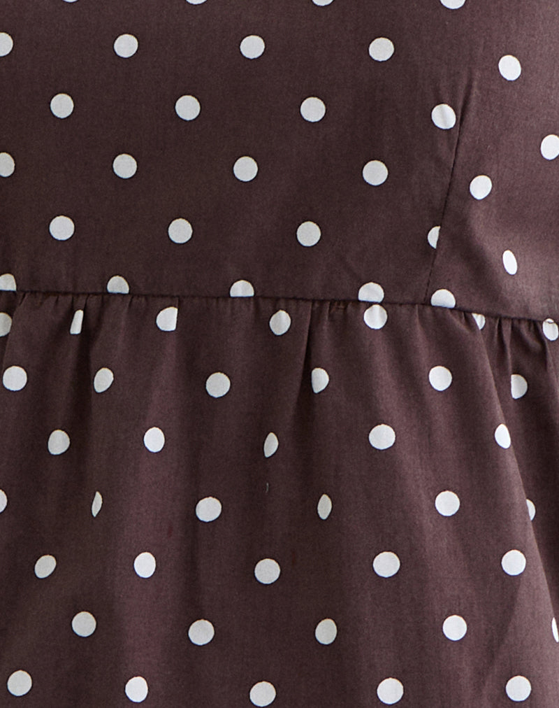 Palsi Tie Side Top in Brown with Medium Polka White