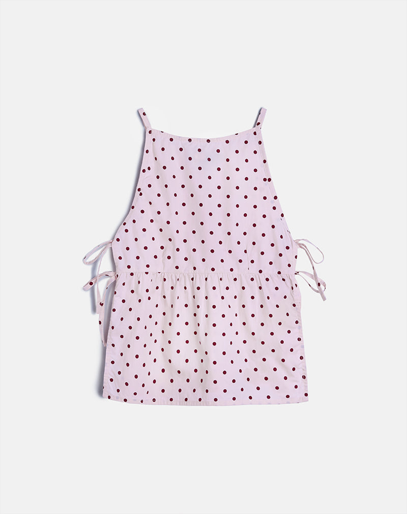 Palsi Tie Side Top in Pink with Medium Polka Red